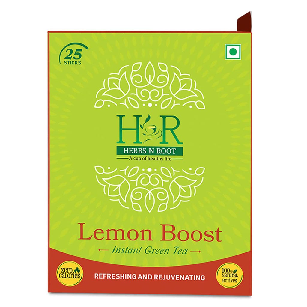 Herbs N Root Lemon Boost Instant Green Tea Sachets For Refreshing & Rejuvenating, Pack of 25's - Easy Pharmacy LLC