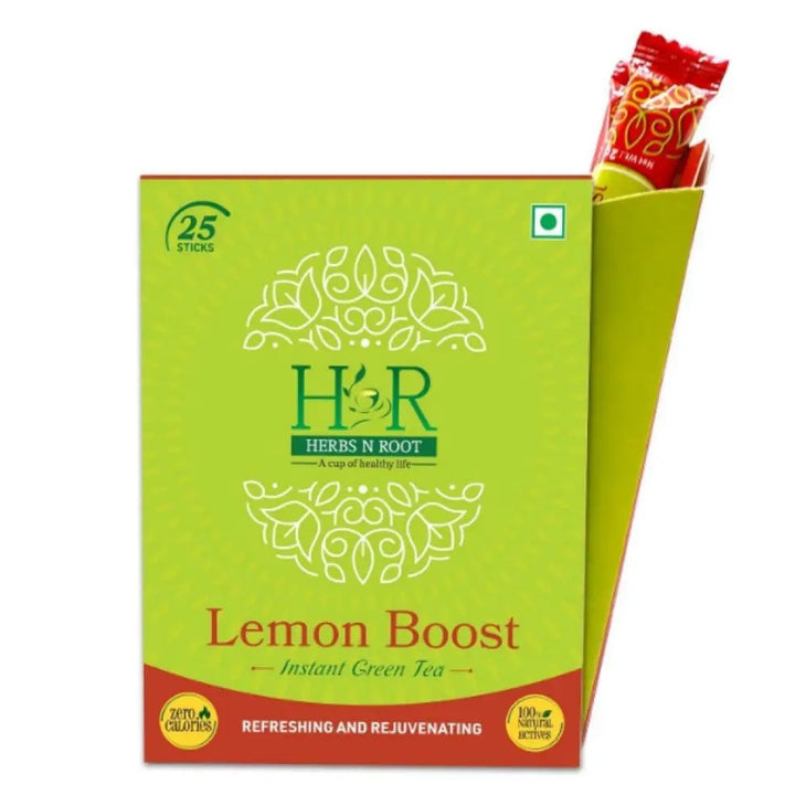 Herbs N Root Lemon Boost Instant Green Tea Sachets For Refreshing & Rejuvenating, Pack of 25's - Easy Pharmacy LLC