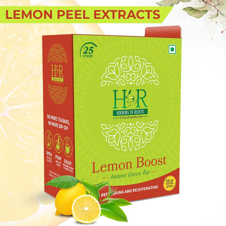 Herbs N Root Lemon Boost Instant Green Tea Sachets For Refreshing & Rejuvenating, Pack of 25's - Easy Pharmacy LLC