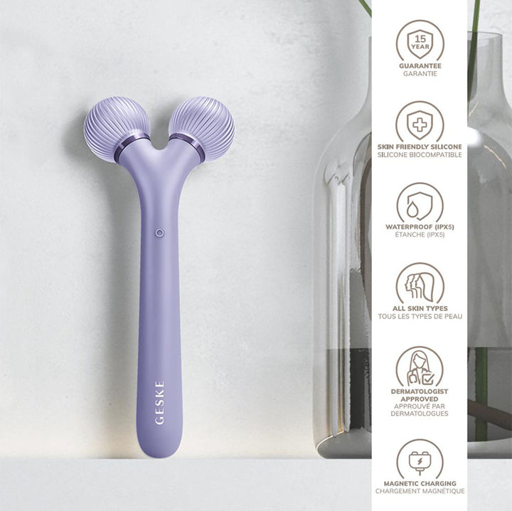 Geske SmartAppGuided 4-in-1 Sonic Facial Roller In Purple Color For Firm & Radiant Skin - Easy Pharmacy LLC