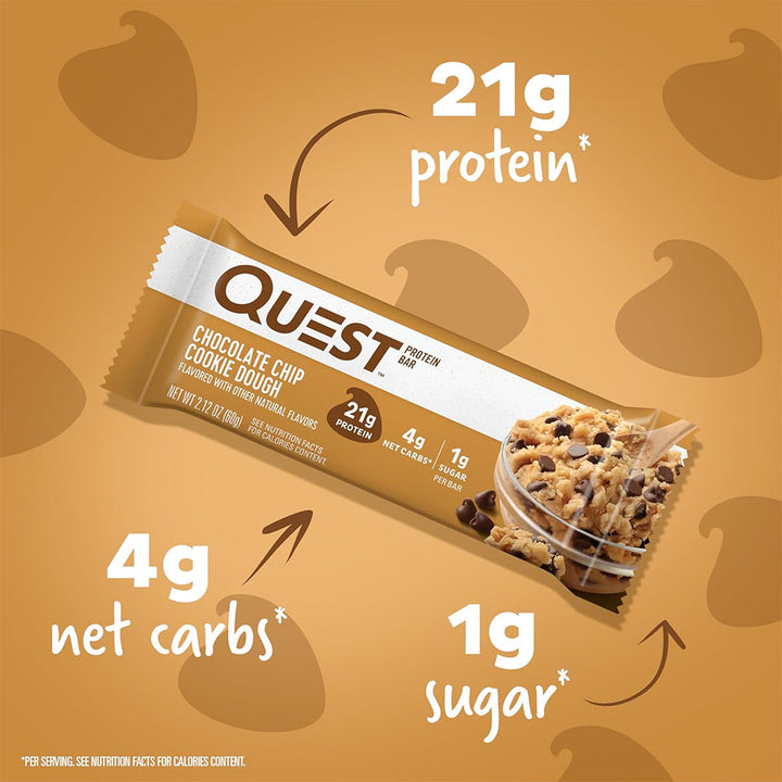 Quest Nutrition Chocolate Chip Cookie Dough Flavoured Protein Bar 50g, Pack of 12's - Easy Pharmacy LLC