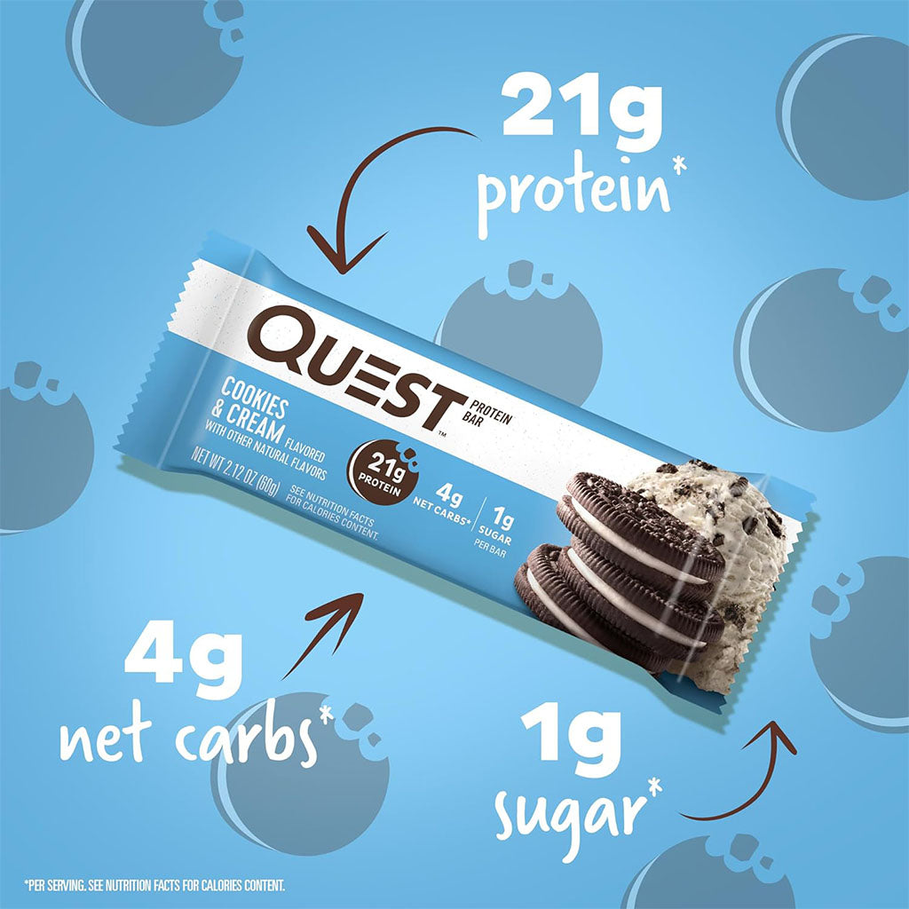 Quest Nutrition Cookies & Cream Flavoured Protein Bar 60g, Pack of 12's - Easy Pharmacy LLC