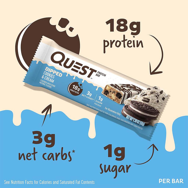 Quest Nutrition Dipped Cookies & Cream Flavoured Protein Bar 50g, Pack of 12’s - Easy Pharmacy LLC