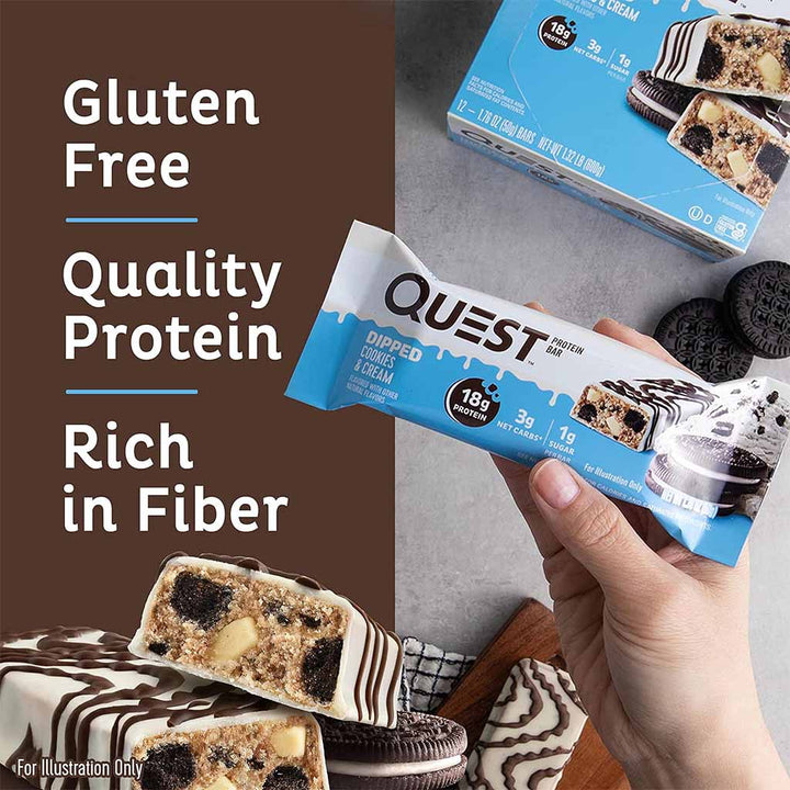 Quest Nutrition Dipped Cookies & Cream Flavoured Protein Bar 50g, Pack of 12’s - Easy Pharmacy LLC