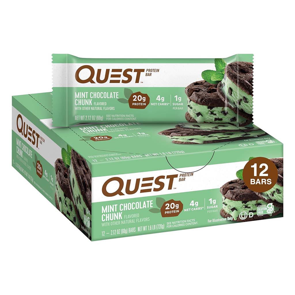Quest Nutrition Mint & Chocolate Chunk Flavoured Protein Bar 60g, Pack of 12's - Easy Pharmacy LLC