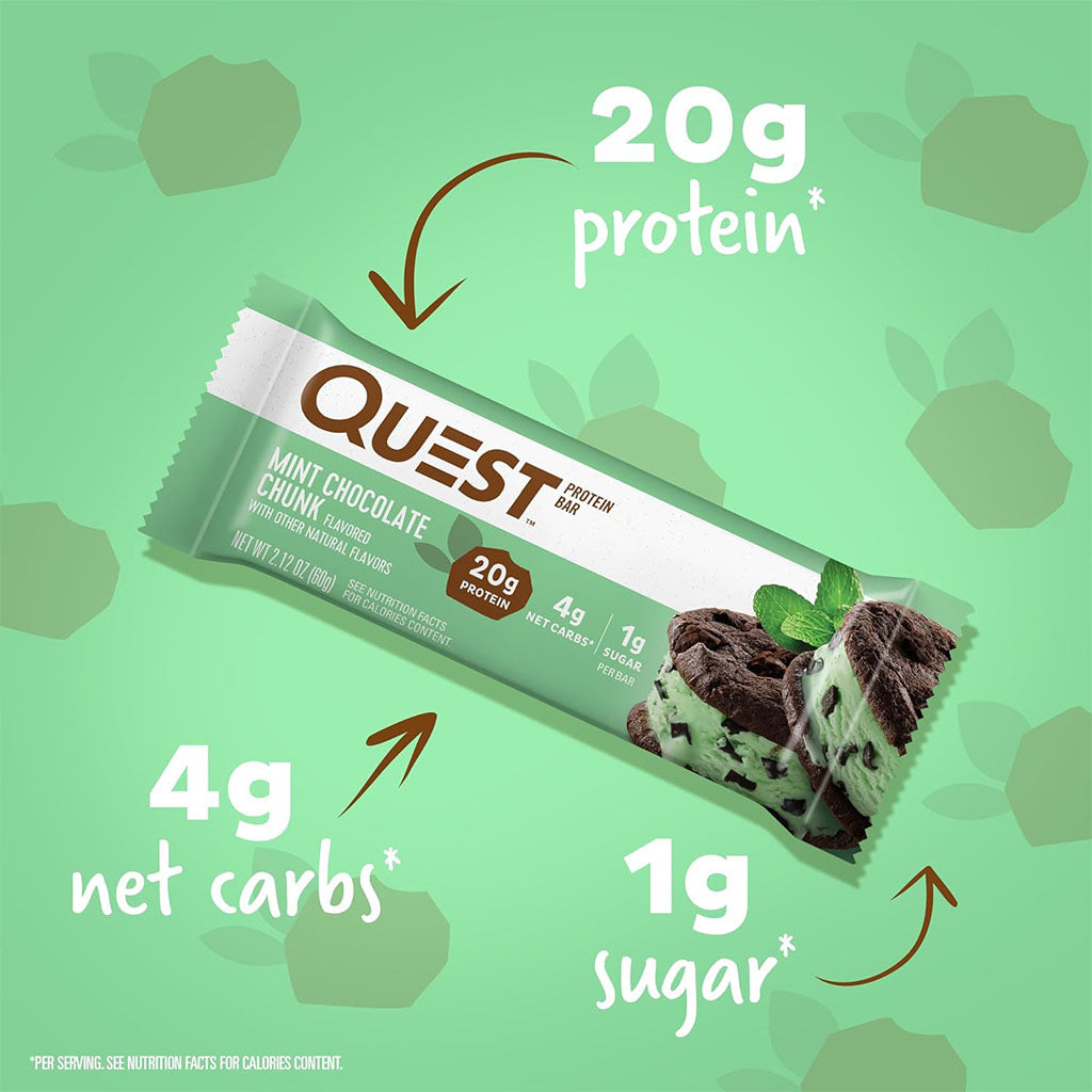 Quest Nutrition Mint & Chocolate Chunk Flavoured Protein Bar 60g, Pack of 12's - Easy Pharmacy LLC