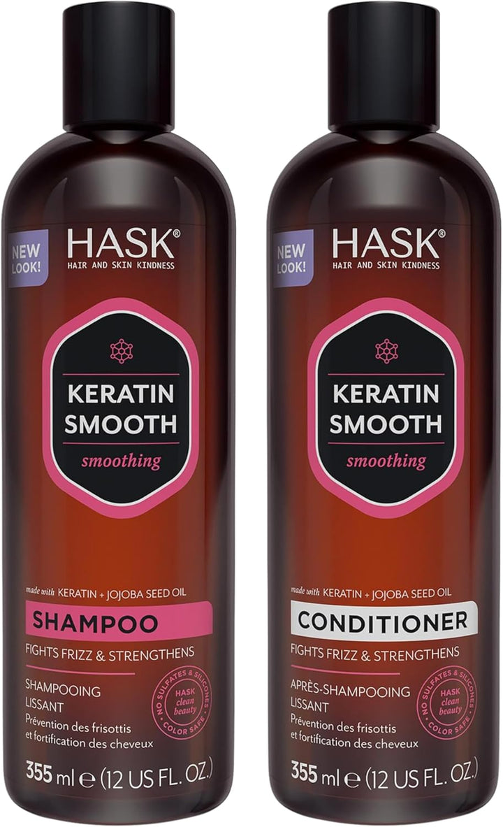 HASK Keratin Protein Smoothing Shampoo & Conditioner Set – Sulfate-Free, Paraben-Free, Color-Safe Hair Care set
