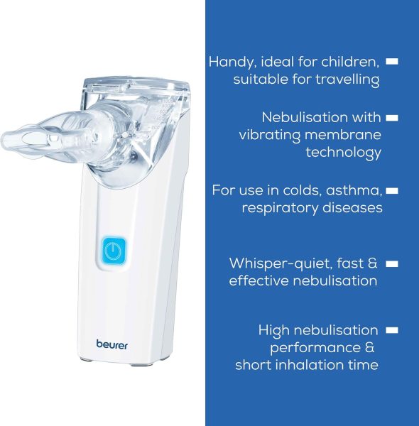 Beurer IH 55 Nebulizer with vibrating membrane technology, portable and quiet, self-cleaning function, inhaler for the treatment of respiratory tract diseases