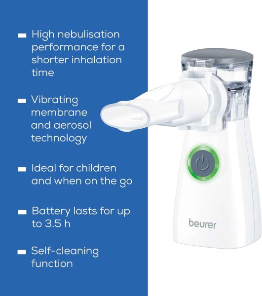 Beurer IH 57 Inhaler, nebulization with vibrating membrane technology and aerosol with rechargeable battery, for use in colds, asthma and other respiratory tract diseases