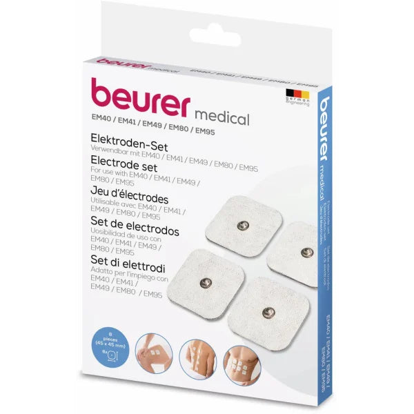 Beurer Replacement Set of Self-Adhesive Gel Electrode Pads, 45 x 45 mm, Electrodes for TENS and EMS, suitable for EM 49 / EM 80 / EM 41 / EM 40