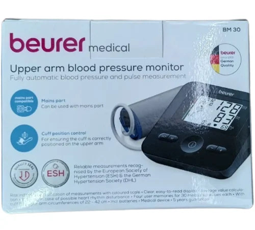 Beurer BM30 Automatic Upper Arm Blood Pressure Monitor With Cuff 22-35 cm One-Button Operation Large LCD Display