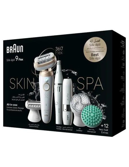 Braun Silk-épil 9 Flex 9-681 Wet & Dry Epilator – All-in-One Beauty Set with 12 Extras & FaceSpa (Gold)