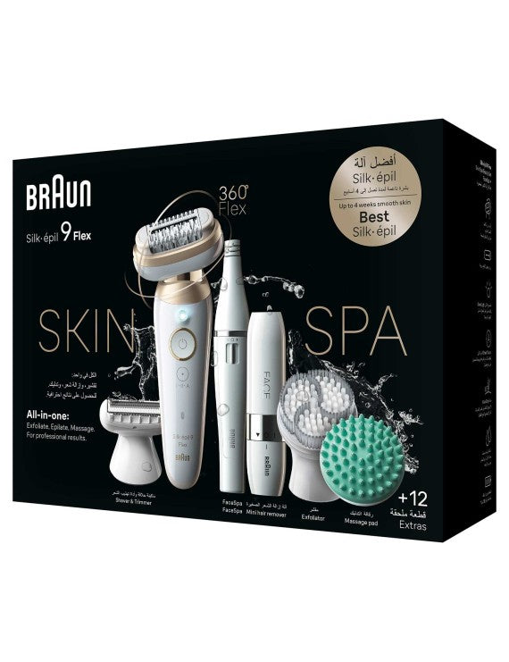 Braun Silk-épil 9 Flex 9-681 Wet & Dry Epilator – All-in-One Beauty Set with 12 Extras & FaceSpa (Gold)