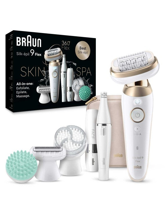 Braun Silk-épil 9 Flex 9-681 Wet & Dry Epilator – All-in-One Beauty Set with 12 Extras & FaceSpa (Gold)