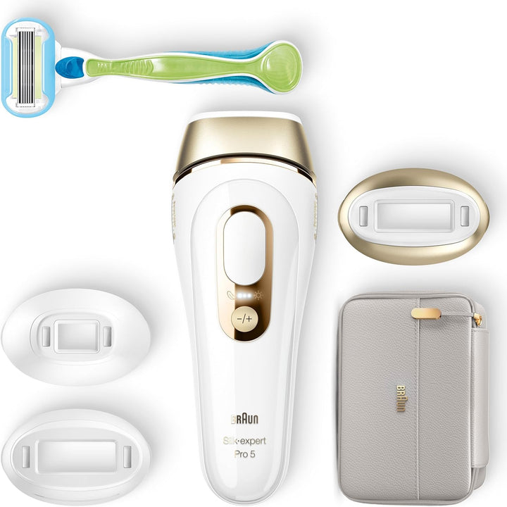 Braun Silk·expert Pro 5 PL5257 IPL Hair Removal Device – Smart At-Home Light Technology with 3 Heads & Venus Razor (White/Gold)