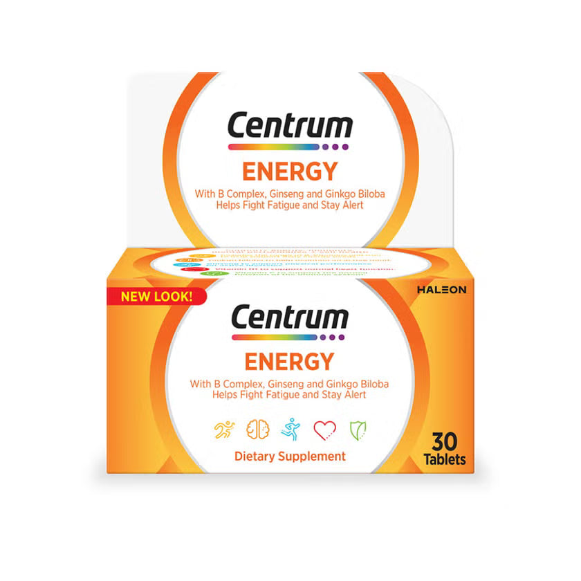 Centrum Energy Adult Multivitamin Dietary Supplement With Ginseng And Ginkgo For Active Lifestyles, Pack Of 30 Tablets