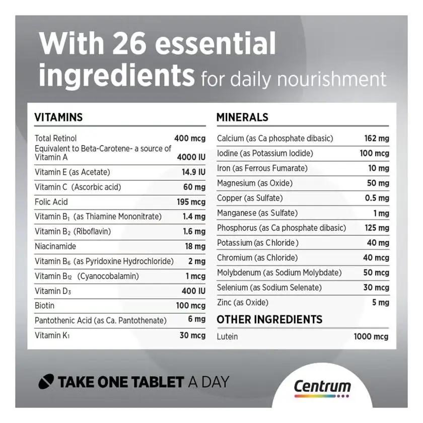 Centrum Silver with Lutein 50+ Adult Multivitamin – 30 Tablets
