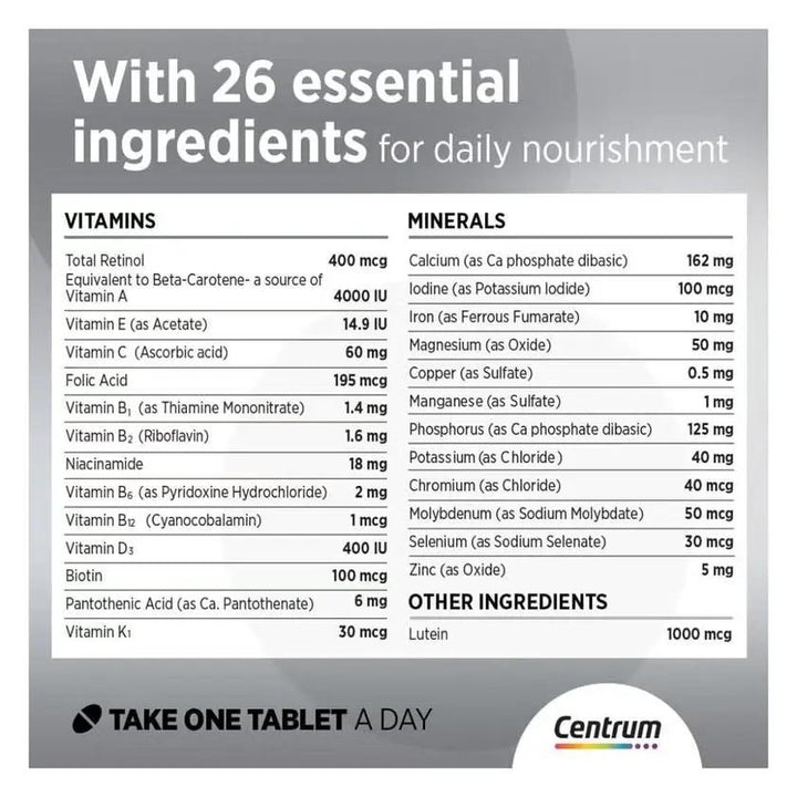 Centrum Silver with Lutein 50+ Adult Multivitamin – 30 Tablets