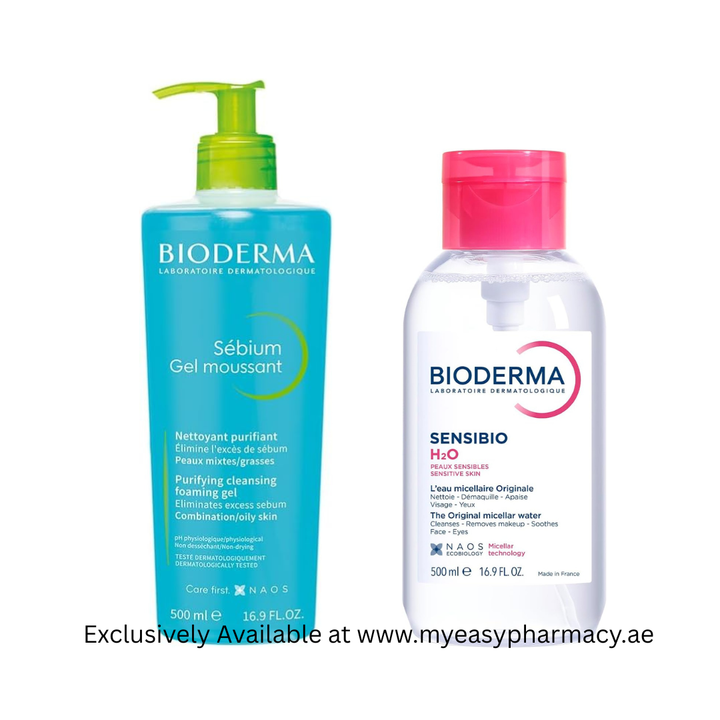 Bioderma Sebium Purifying Foaming Gel 500 ml For Combination To Oily Skin | Sensibio H2O Make Up Remover, 500 ml