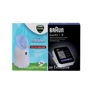 Braun ExactFit 1 Blood Pressure Monitor & Vicks V1300 Steam Inhaler – Home Wellness Bundle