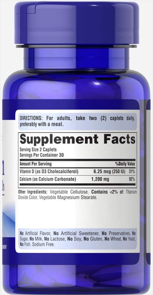 Puritan’s Pride Calcium 600 + Vitamin D3 – 60 Caplets