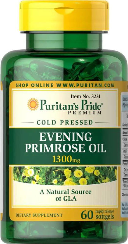 Puritan’s Pride Evening Primrose Oil 1300 mg with GLA – 60 Softgels