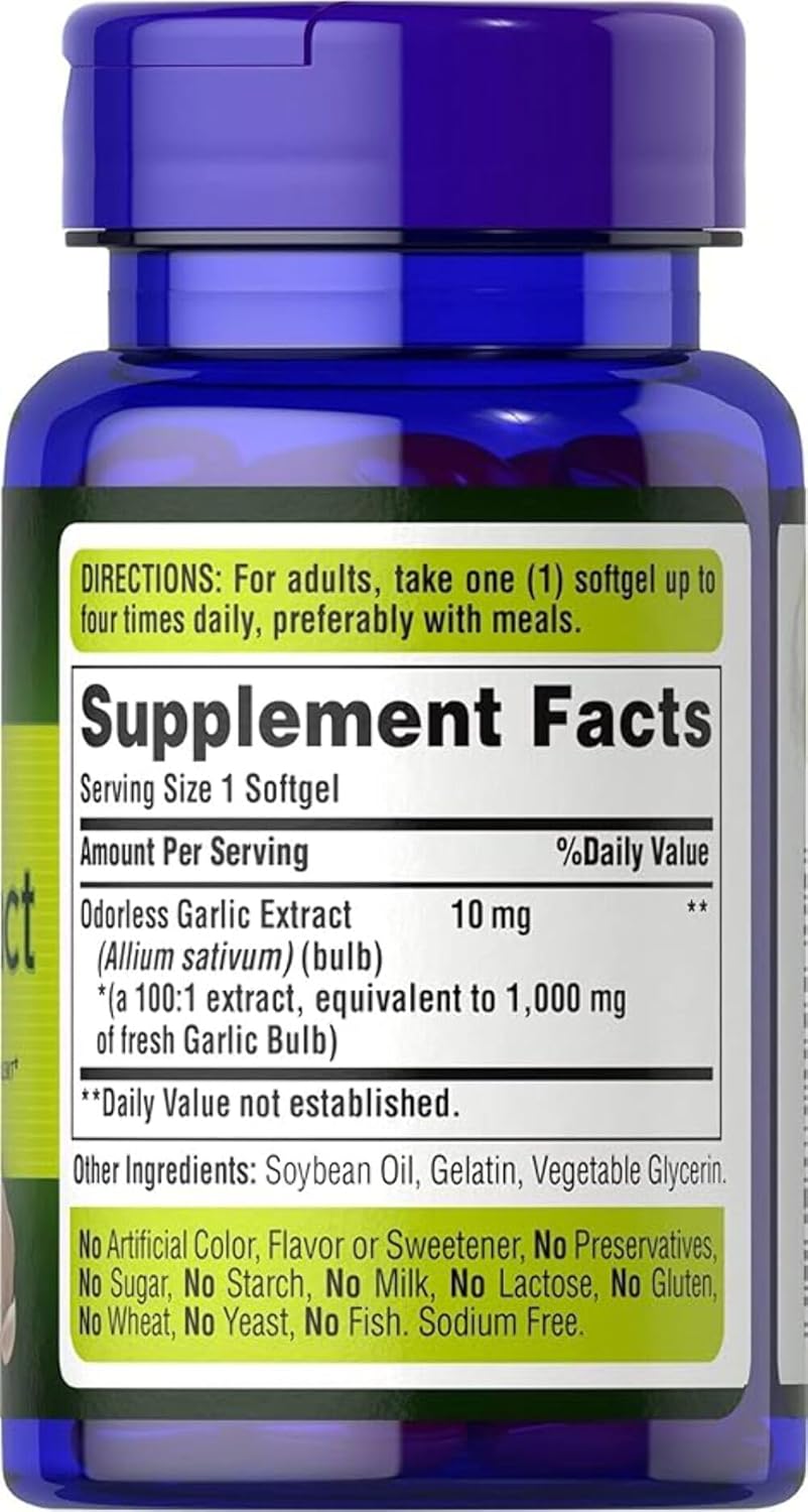 Puritan’s Pride Odorless Garlic 1000 mg – 100 Rapid Release Softgels