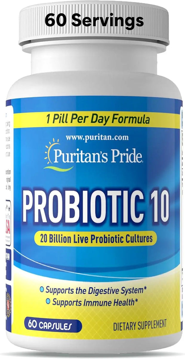 Puritan’s Pride Probiotic 10 – 20 Billion Active Cultures, 60 Capsules
