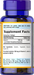 Puritan’s Pride Vitamin E 400 IU (180 mg) – 100 Softgels