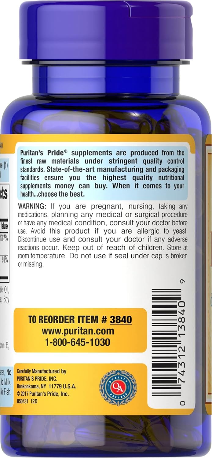 Puritan’s Pride Vitamin E 400 IU + Selenium – 100 Softgels