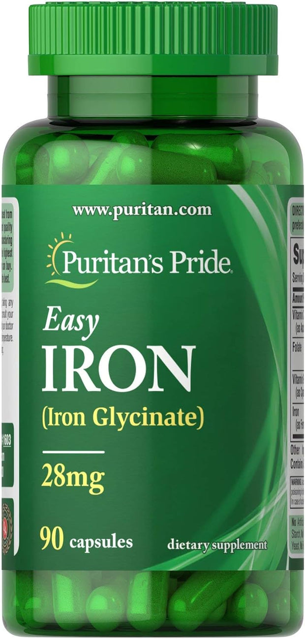 Puritan’s Pride Easy Iron 28 mg (Iron Glycinate) – 90 Capsules