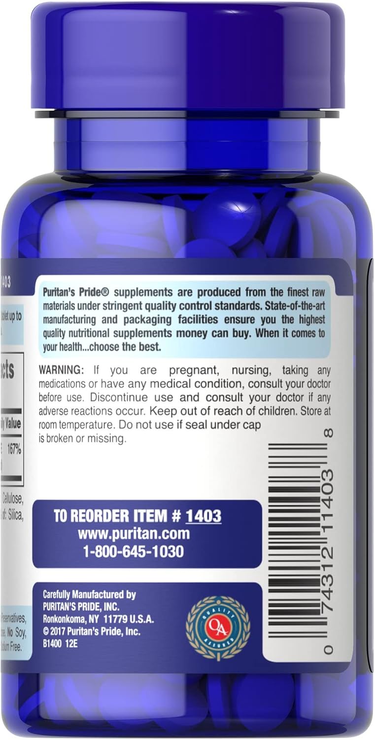 Puritan’s Pride Folic Acid 400 mcg (Folate) – 250 Tablets
