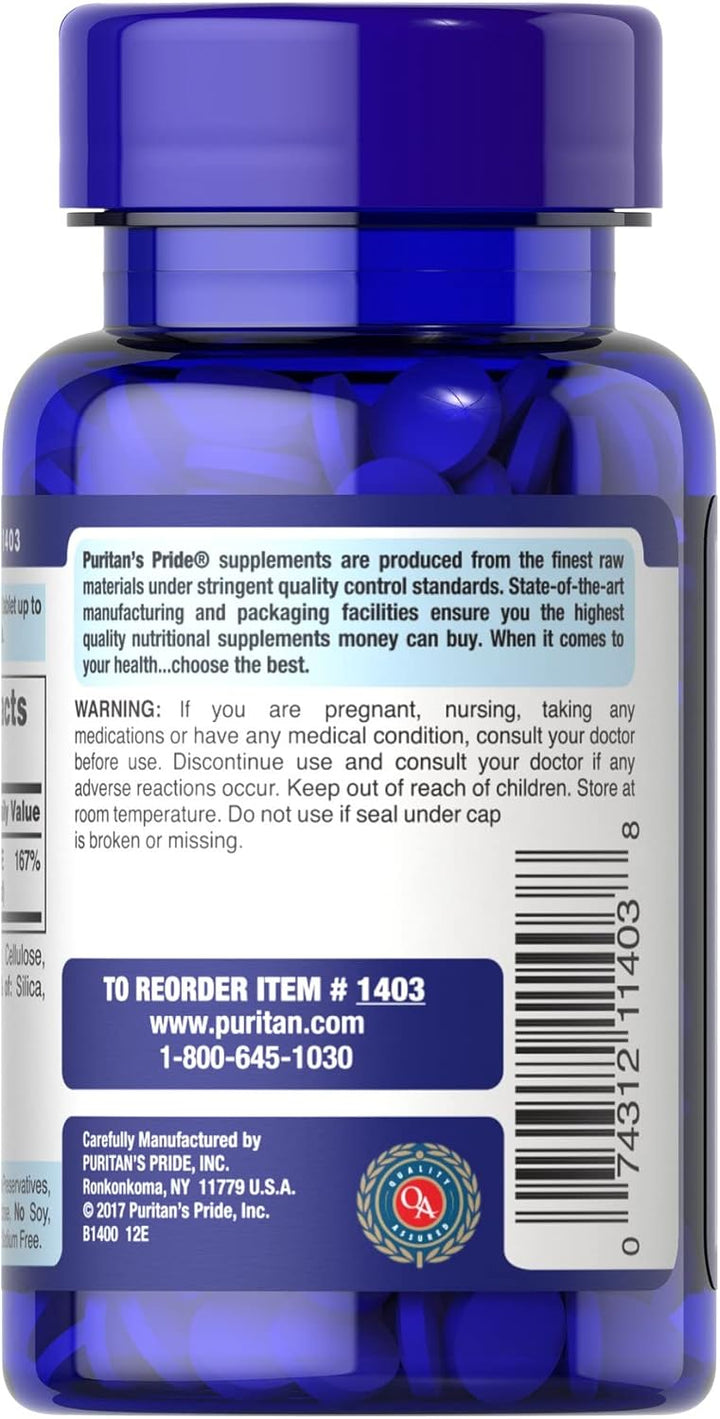 Puritan’s Pride Folic Acid 400 mcg (Folate) – 250 Tablets