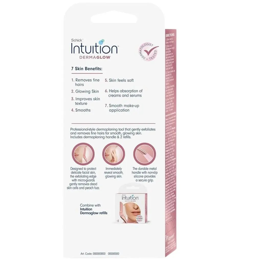 Schick Intuition Derma Glow Facial Razor Kit Moisturizing Solid 3 Cartridges