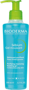 Bioderma Sensibio H2O Micellar Water 500ml With Pump Pack Of 2 |Sebium Purifying Cleansing Foaming Gel - Combination to Oily Skin, 200ml