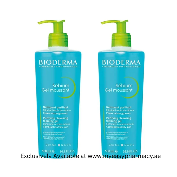 Bioderma Sebium Purifying Cleansing Foaming Gel - Combination to Oily Skin, 500ml | Combo Pack