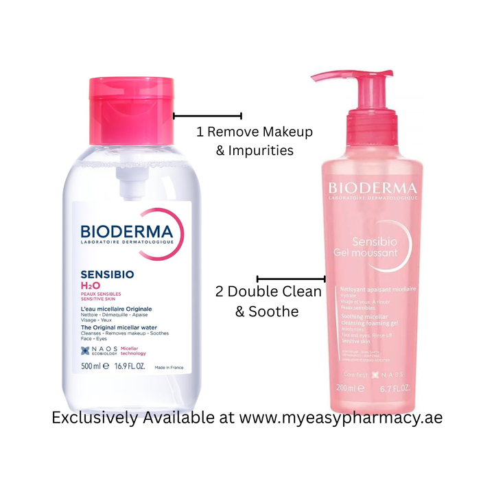 Bioderma Micellar Water Make Up Remover Soothing 500 ml | Sensibio Soothing Micellar Cleansing Foaming Gel For Sensitive Skin, 200 ml Combo