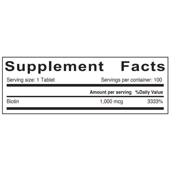 Sunshine Nutrition Biotin 1000 mcg – 100 Tablets