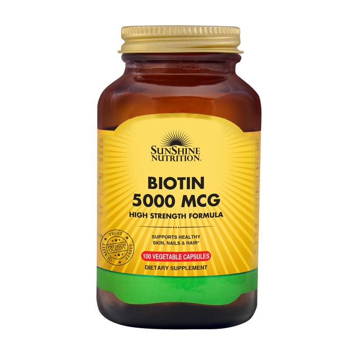 Sunshine Nutrition Biotin 5000 mcg – High Strength Formula, 100 Capsules