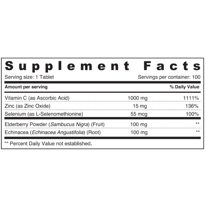 Sunshine Nutrition Immunity Booster with Elderberry, Echinacea & Vitamin C 1000 mg – 100 Tablets