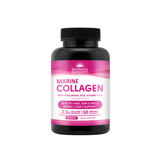 Sunshine Nutrition Marine Collagen with Hyaluronic Acid, Vitamin C & E – 100 Tablets