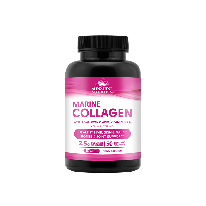 Sunshine Nutrition Marine Collagen with Hyaluronic Acid, Vitamin C & E – 100 Tablets