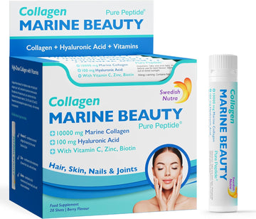 Swedish Nutra Marine Beauty Collagen – Liquid Collagen with Hyaluronic Acid, Vitamins & Minerals