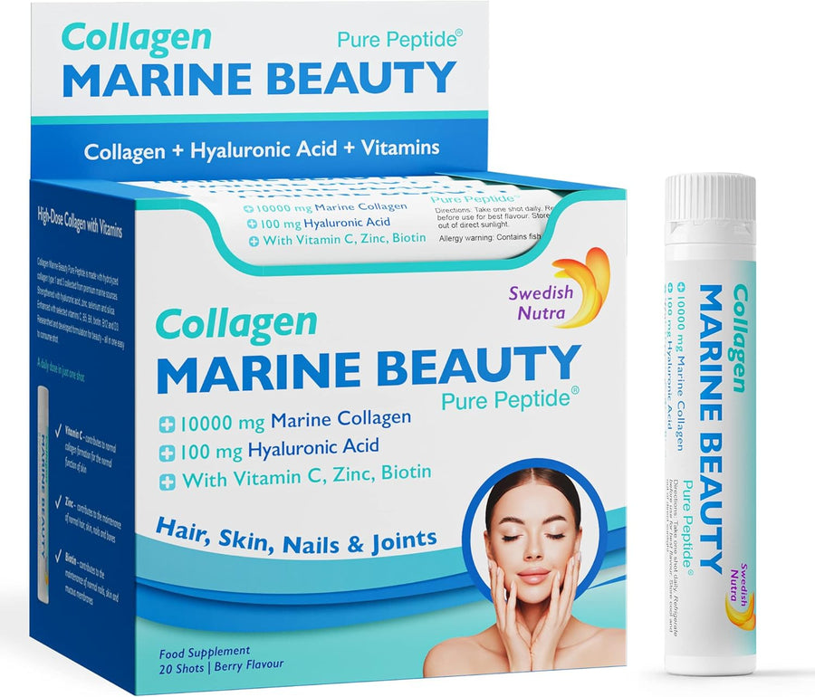 Swedish Nutra Marine Beauty Collagen – Liquid Collagen with Hyaluronic Acid, Vitamins & Minerals