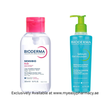 Bioderma Sensibio H2O Micellar Water 500ml With Pump For Sensitive Skin | Sebium Purifying Cleansing Foaming Gel - Combination to Oily Skin, 200ml